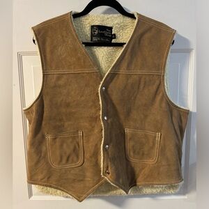 VTG Sears Suede Sherpa Lined Vest XL The Leather Shop Western Cowboy Yellowstone